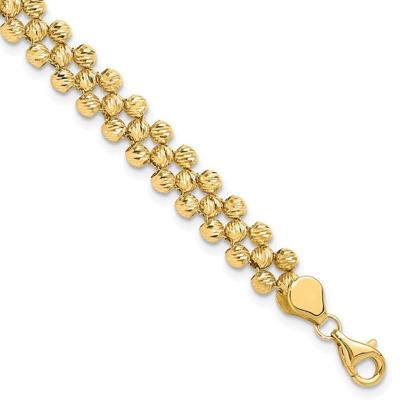 14K Gelbgold Poliert und Diamantiert Fantasie Gekugelt Glieder Armband
