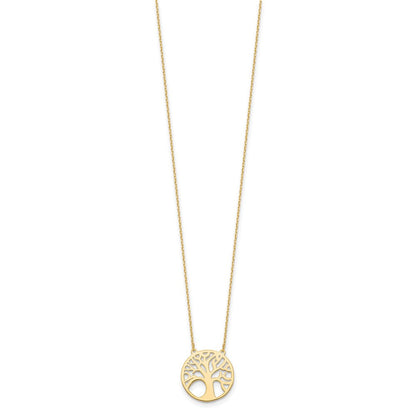 14K Gelbgold Poliert Baum Of Leben Halskette