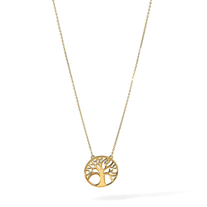 14K Gelbgold Poliert Baum Of Leben Halskette