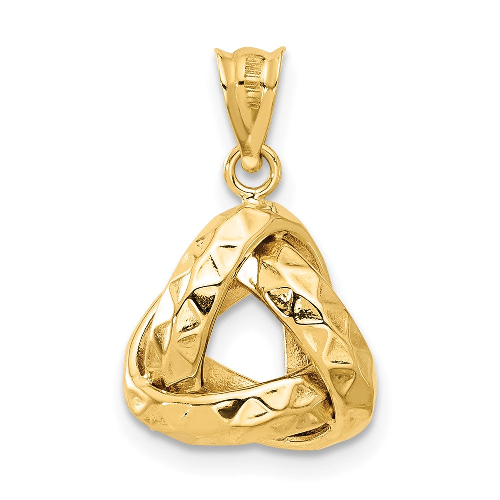 14K Gelbgold Poliert und Strukturiert Dreieck Liebe Knoten Anhänger
