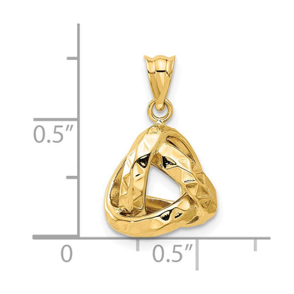 14K Gelbgold Poliert und Strukturiert Dreieck Liebe Knoten Anhänger