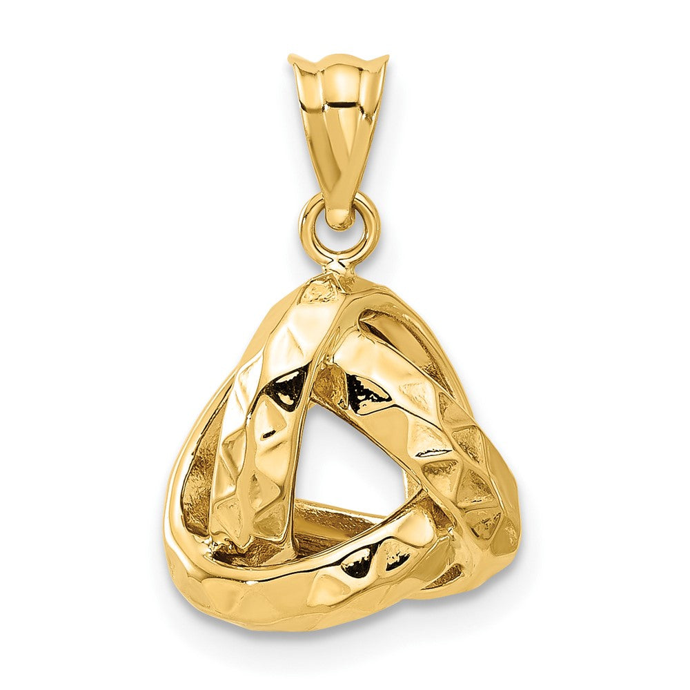 14K Gelbgold Poliert und Strukturiert Dreieck Liebe Knoten Anhänger