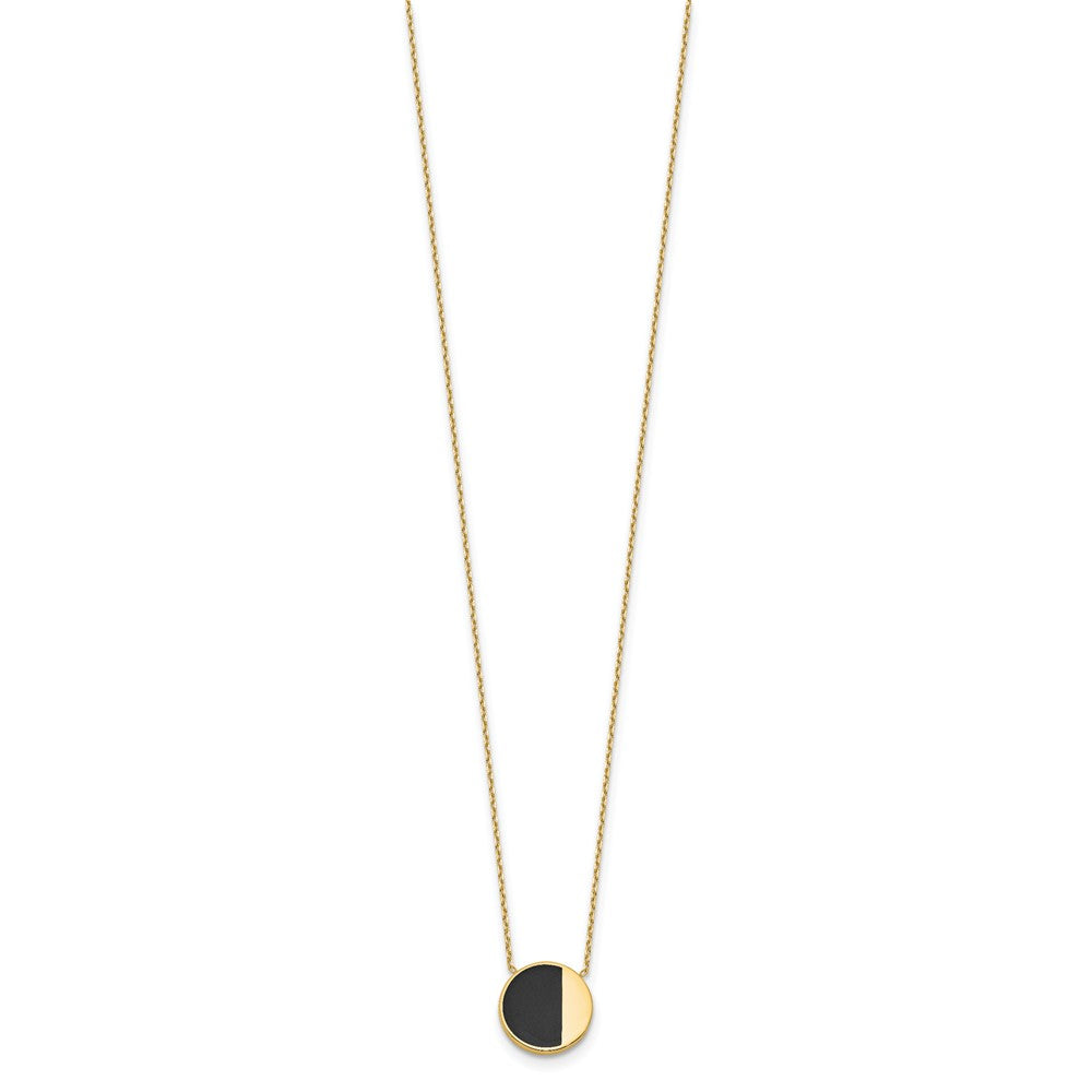 14K Gelbgold mit Schwarz Emaille Poliert Kreis Halskette
