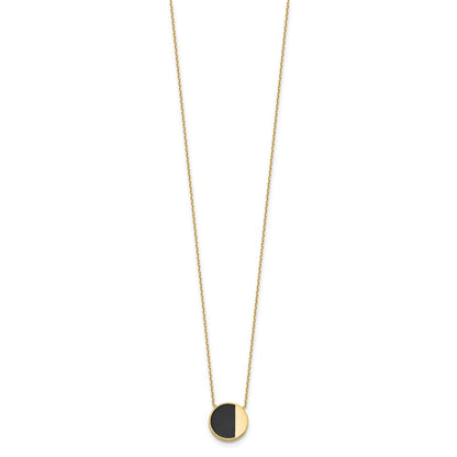 14K Gelbgold mit Schwarz Emaille Poliert Kreis Halskette