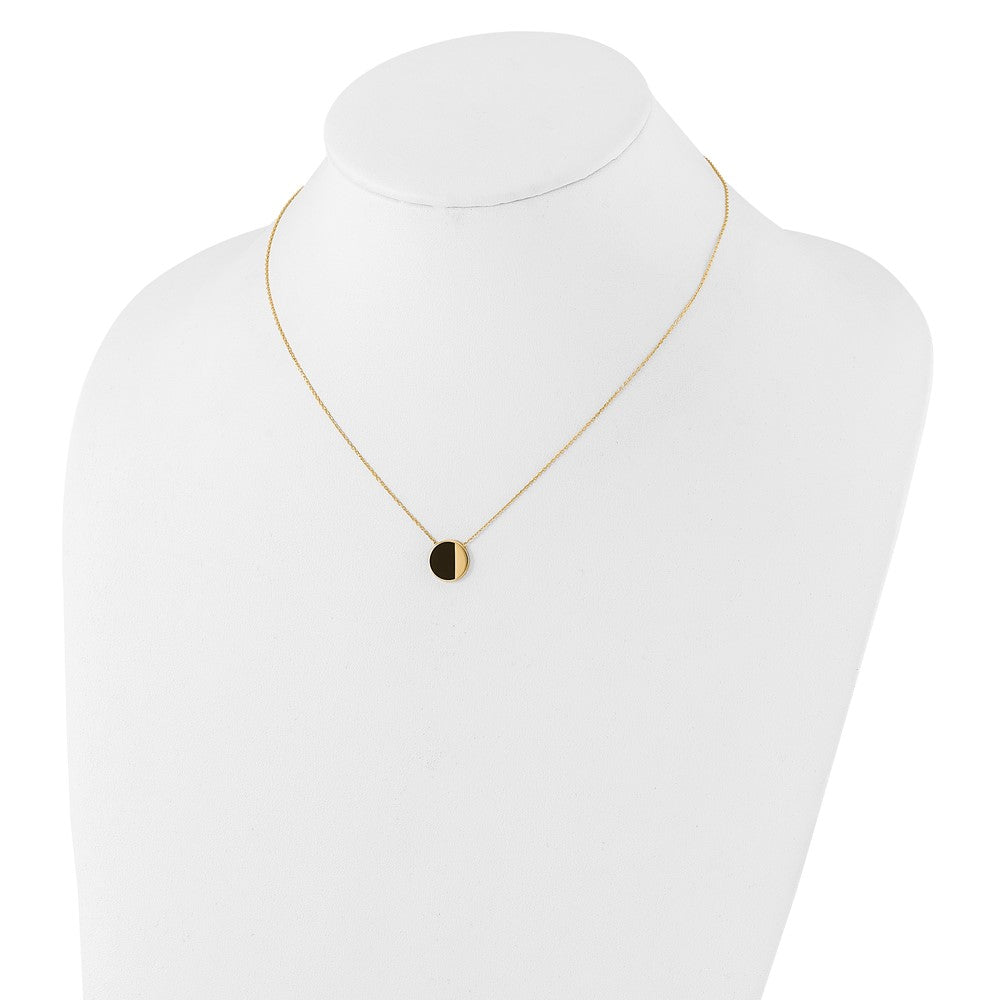 14K Gelbgold mit Schwarz Emaille Poliert Kreis Halskette