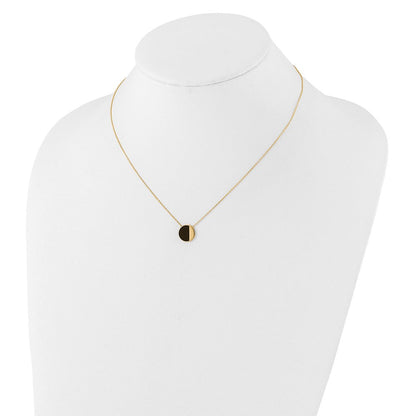 14K Gelbgold mit Schwarz Emaille Poliert Kreis Halskette