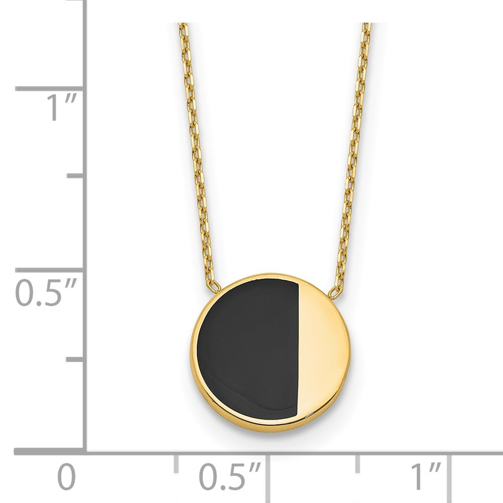 14K Gelbgold mit Schwarz Emaille Poliert Kreis Halskette