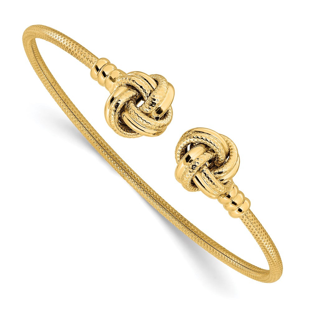 14K Gelbgold Poliert und Strukturiert Liebe Knots Manschette Armreif