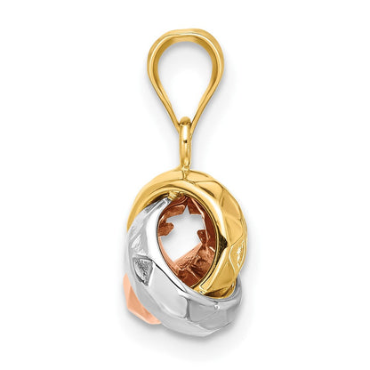 14K Tricolor Poliert und Diamantiert Liebe Knoten Anhänger