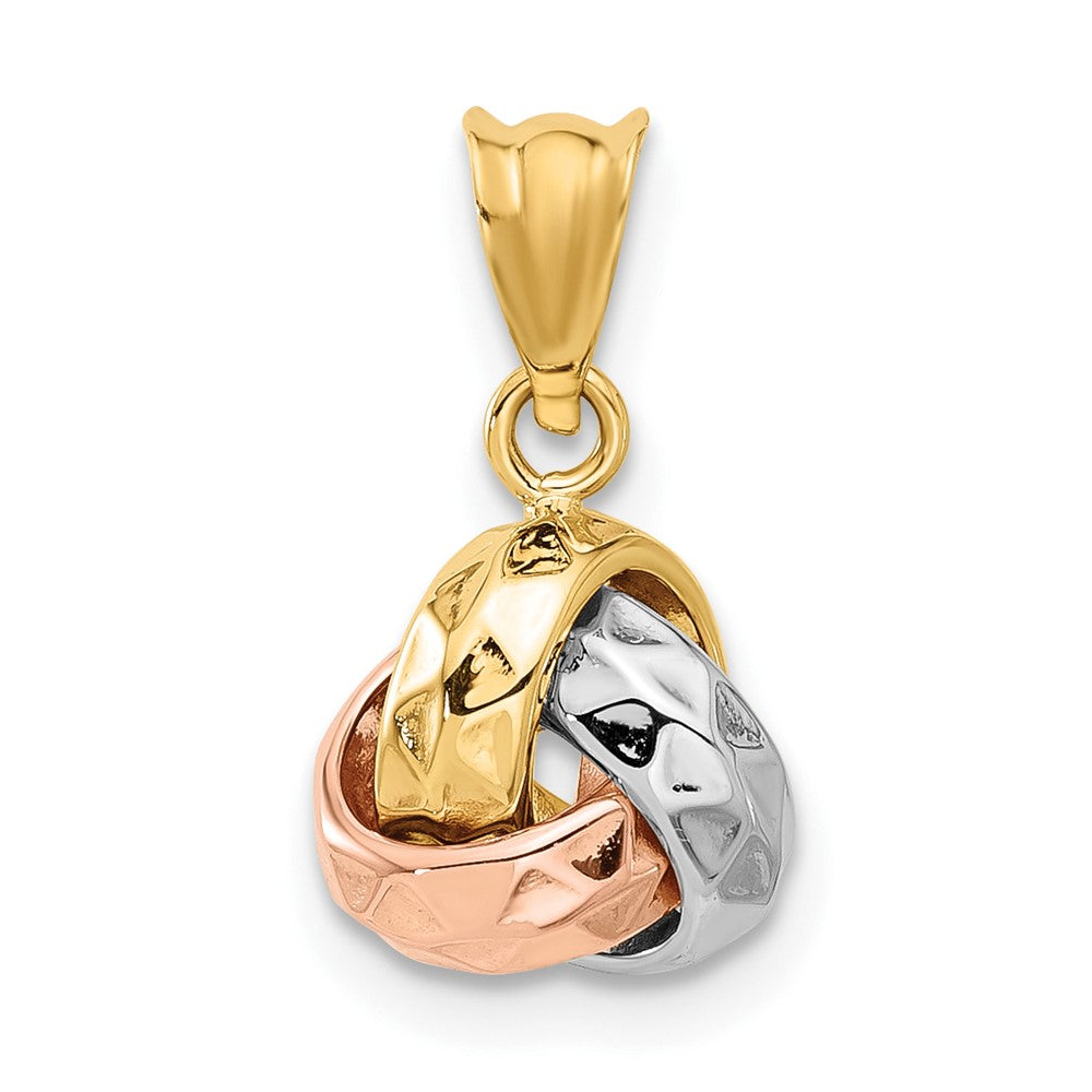 14K Tricolor Poliert und Diamantiert Liebe Knoten Anhänger