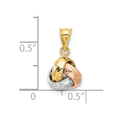 14K Tricolor Poliert und Diamantiert Liebe Knoten Anhänger