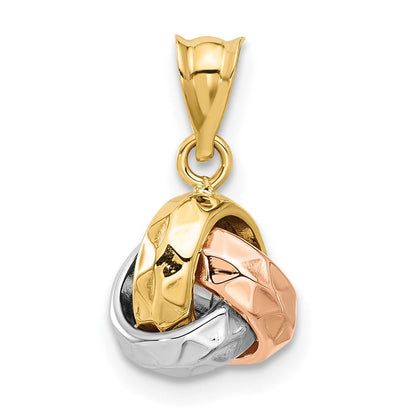 14K Tricolor Poliert und Diamantiert Liebe Knoten Anhänger