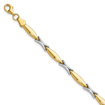 14K Bicolor Poliert Fantasieglieder Armband