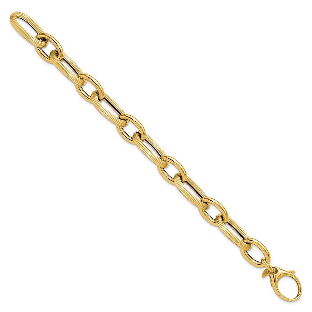 14K Gelbgold Poliert Strukturiert Hohl Fantasieglieder Armband
