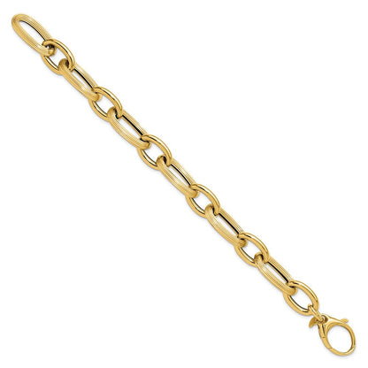 14K Gelbgold Poliert Strukturiert Hohl Fantasieglieder Armband