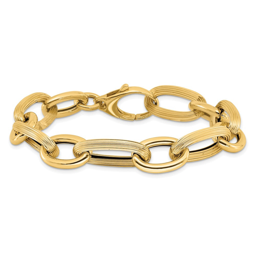 14K Gelbgold Poliert Strukturiert Hohl Fantasieglieder Armband