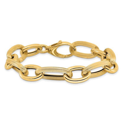 14K Gelbgold Poliert Strukturiert Hohl Fantasieglieder Armband