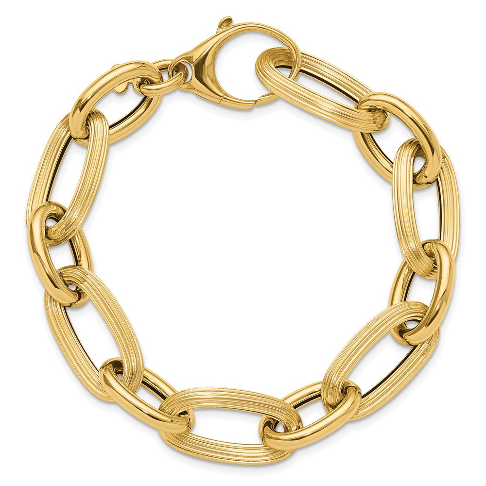 14K Gelbgold Poliert Strukturiert Hohl Fantasieglieder Armband