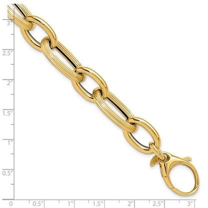 14K Gelbgold Poliert Strukturiert Hohl Fantasieglieder Armband