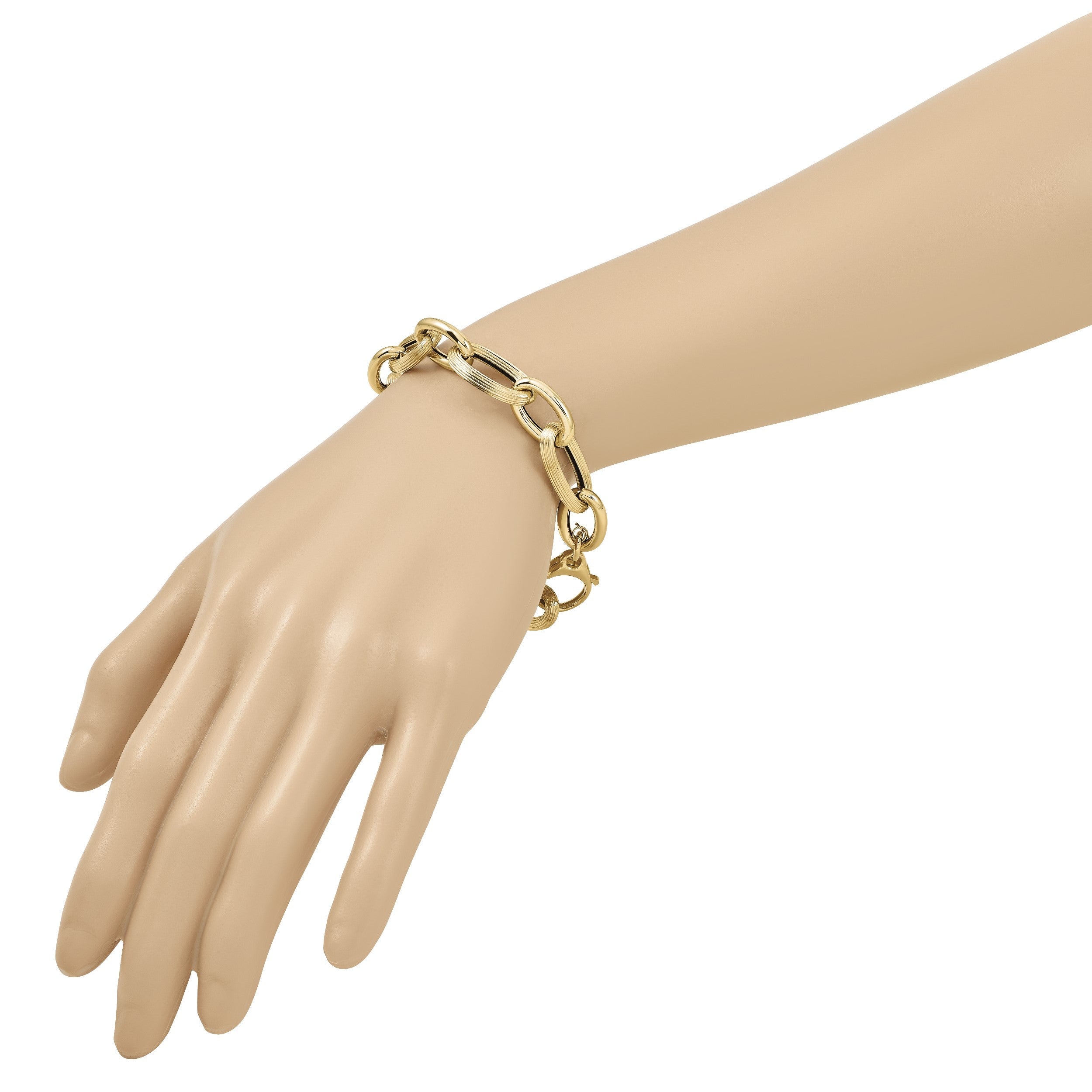 14K Gelbgold Poliert Strukturiert Hohl Fantasieglieder Armband