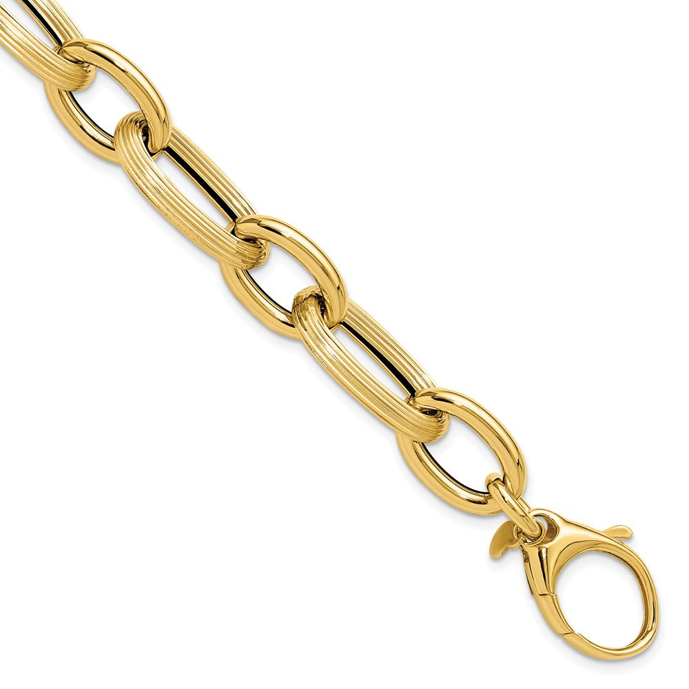 14K Gelbgold Poliert Strukturiert Hohl Fantasieglieder Armband