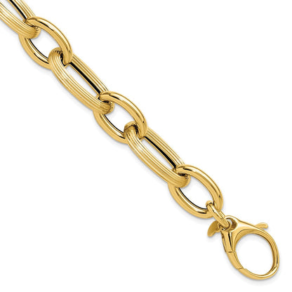 14K Gelbgold Poliert Strukturiert Hohl Fantasieglieder Armband