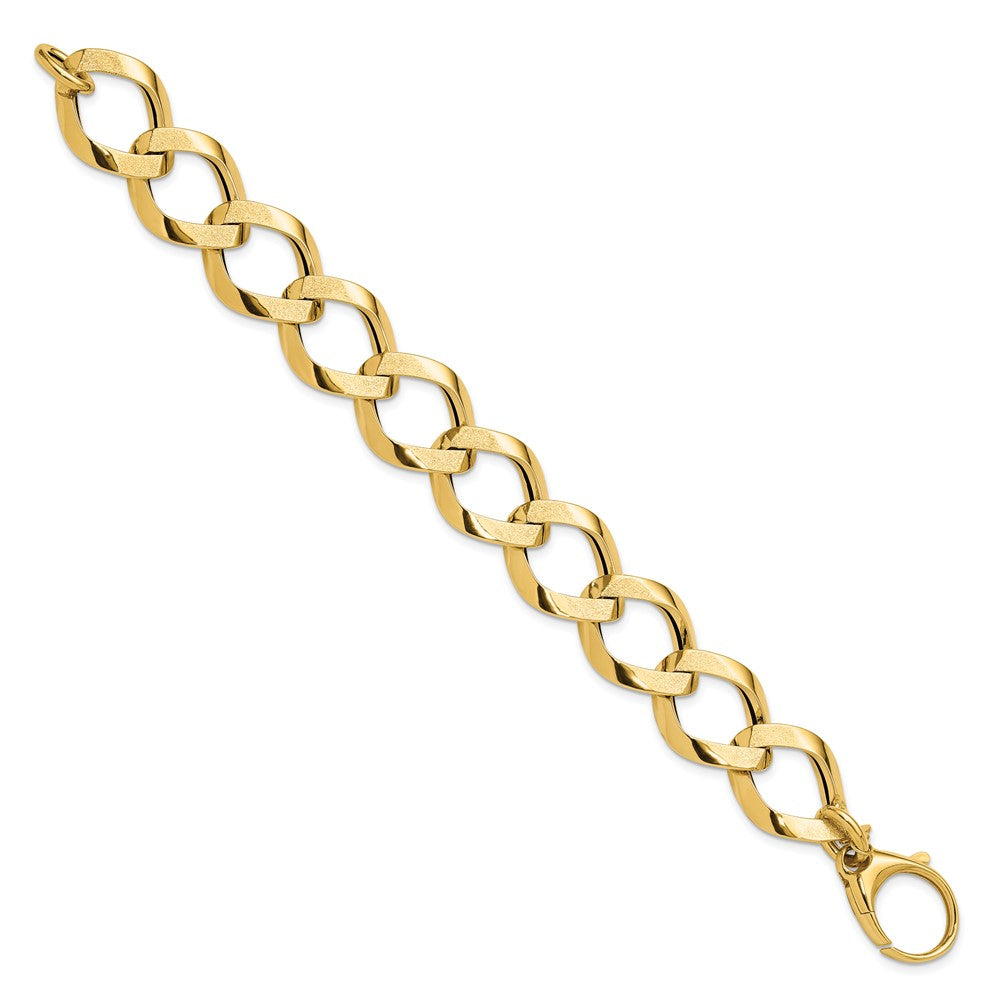 14K Gelbgold Poliert Gebürstet Hohl Fantasieglieder Armband
