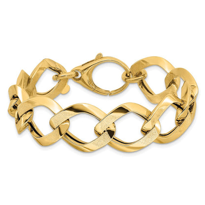 14K Gelbgold Poliert Gebürstet Hohl Fantasieglieder Armband