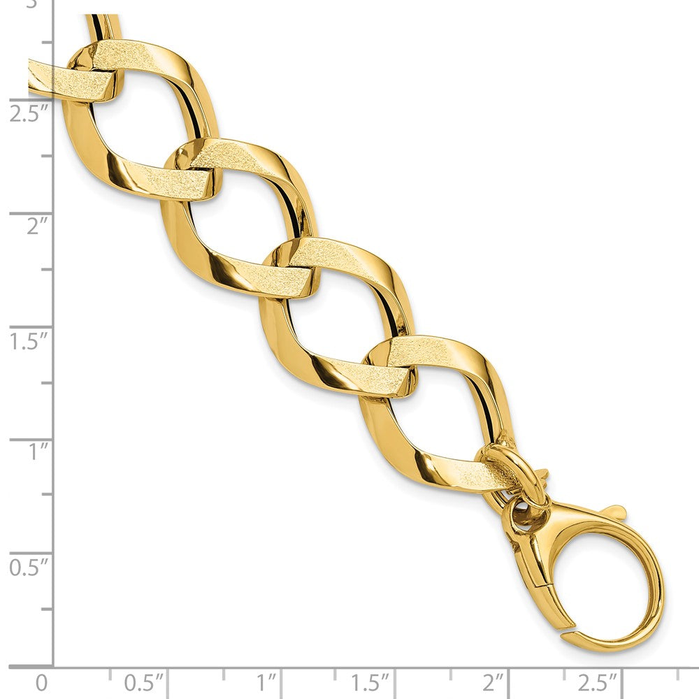 14K Gelbgold Poliert Gebürstet Hohl Fantasieglieder Armband