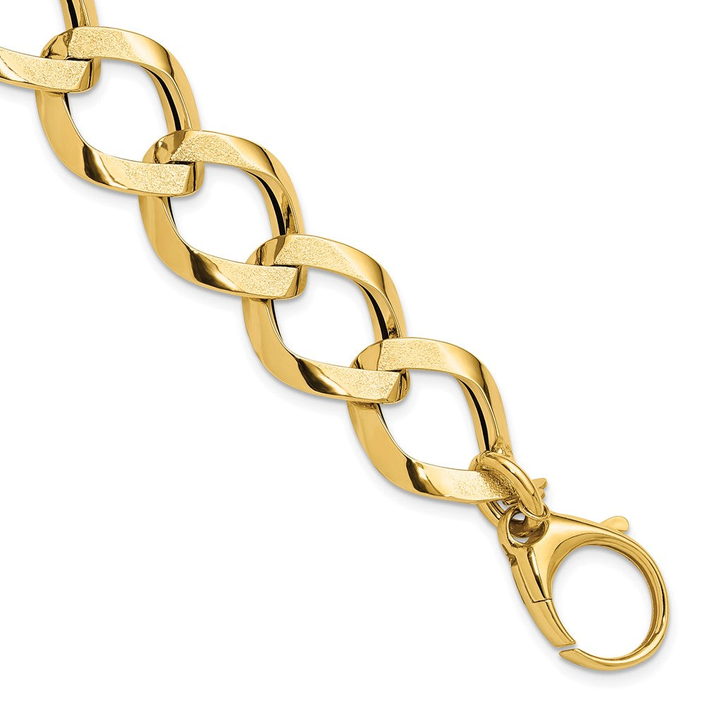 14K Gelbgold Poliert Gebürstet Hohl Fantasieglieder Armband