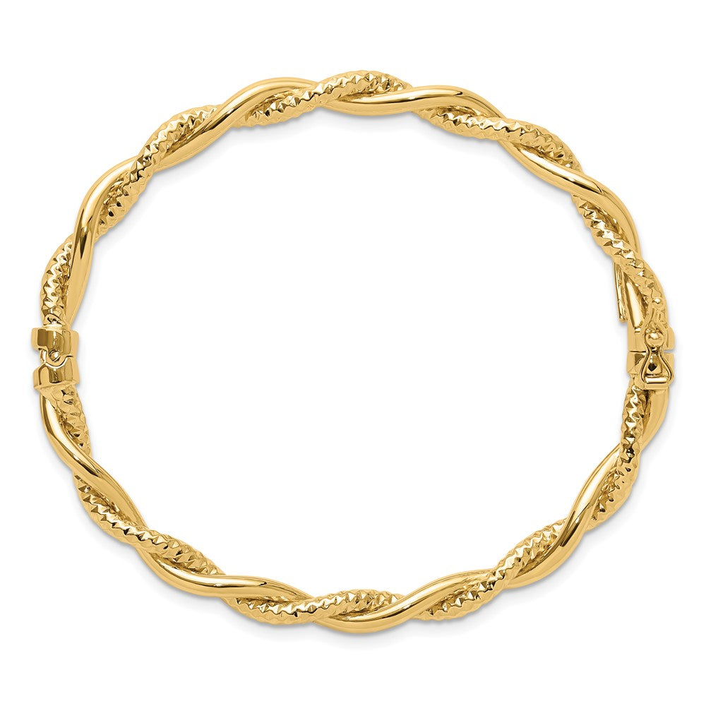 14K Gelbgold Poliert und Strukturiert Gedreht Klappbar Armreif