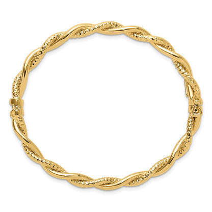 14K Gelbgold Poliert und Strukturiert Gedreht Klappbar Armreif