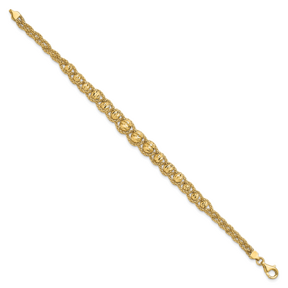 14K Gelbgold Poliert Strukturiert und Diamantiert Gekugelt Armband