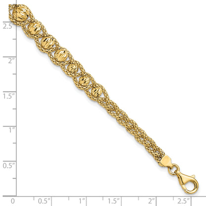 14K Gelbgold Poliert Strukturiert und Diamantiert Gekugelt Armband