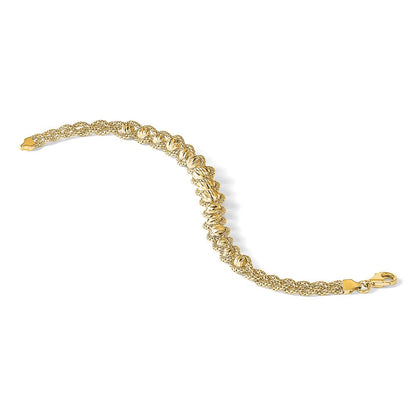 14K Gelbgold Poliert Strukturiert und Diamantiert Gekugelt Armband