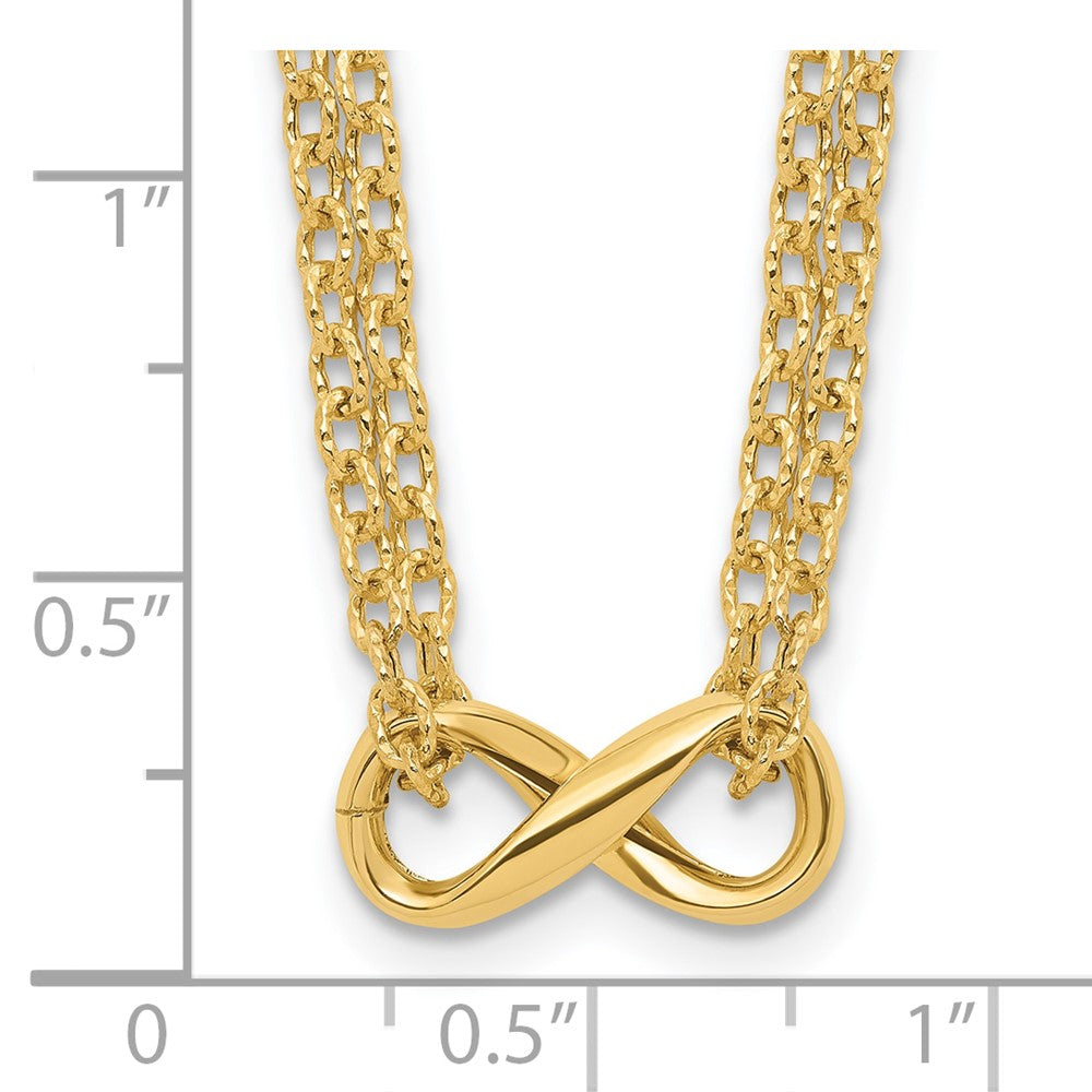 14K Gelbgold Poliert 2 Strang Unendlichkeit Halskette