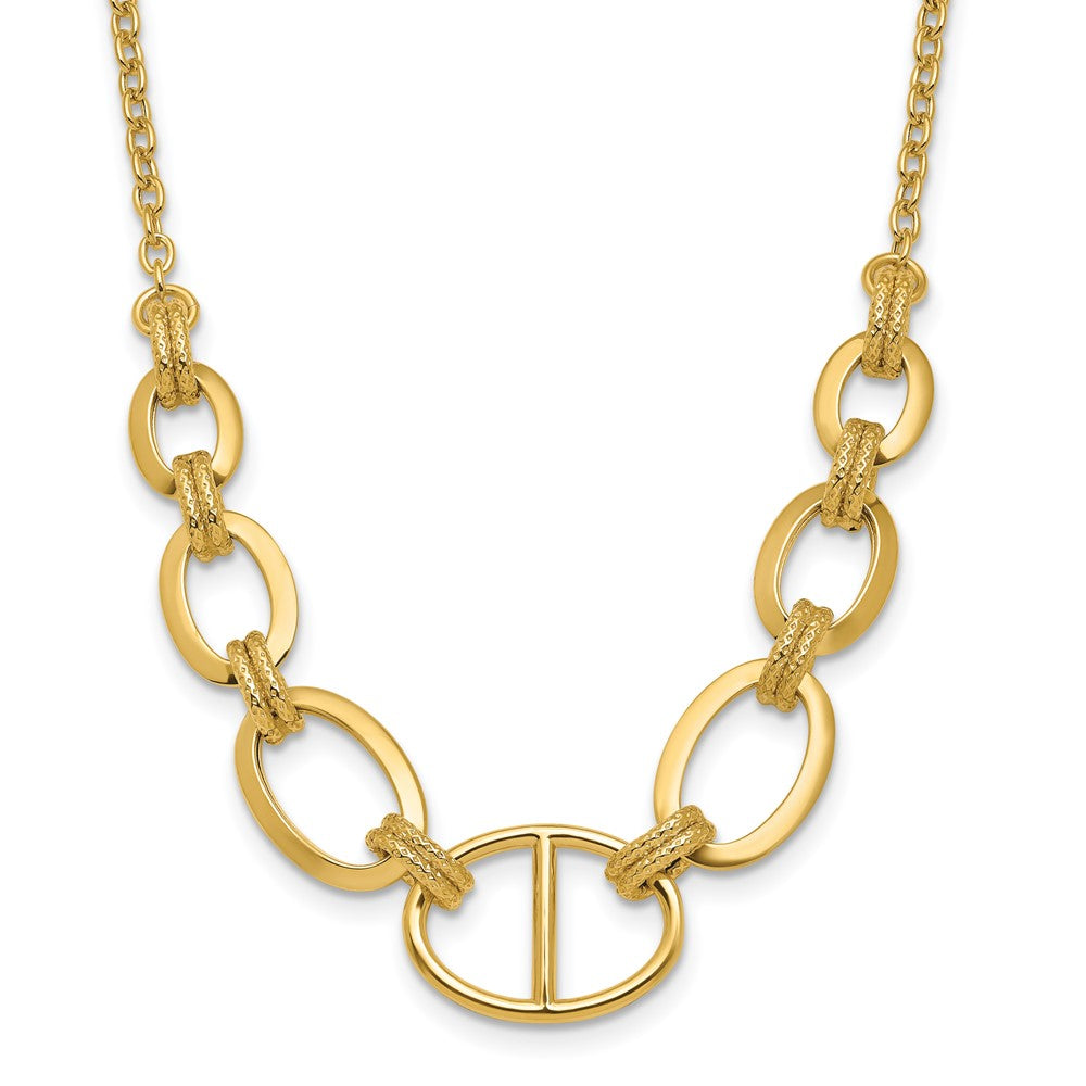 14K Gelbgold Poliert und Strukturiert Fantasie Halskette