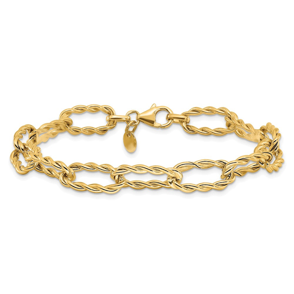 14K Gelbgold Poliert und Strukturiert Gedreht Glieder Armband
