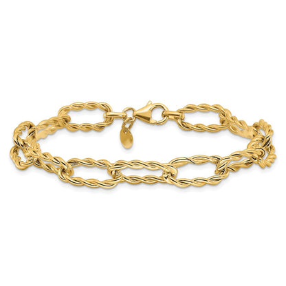 14K Gelbgold Poliert und Strukturiert Gedreht Glieder Armband