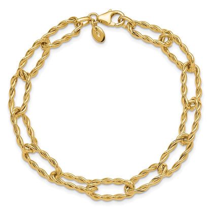 14K Gelbgold Poliert und Strukturiert Gedreht Glieder Armband
