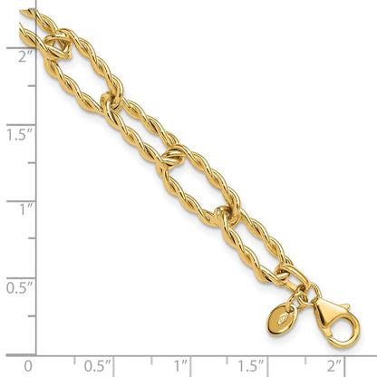 14K Gelbgold Poliert und Strukturiert Gedreht Glieder Armband