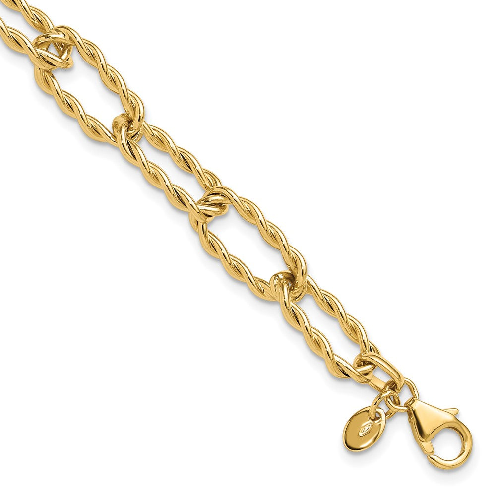 14K Gelbgold Poliert und Strukturiert Gedreht Glieder Armband