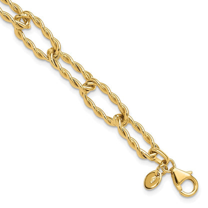 14K Gelbgold Poliert und Strukturiert Gedreht Glieder Armband