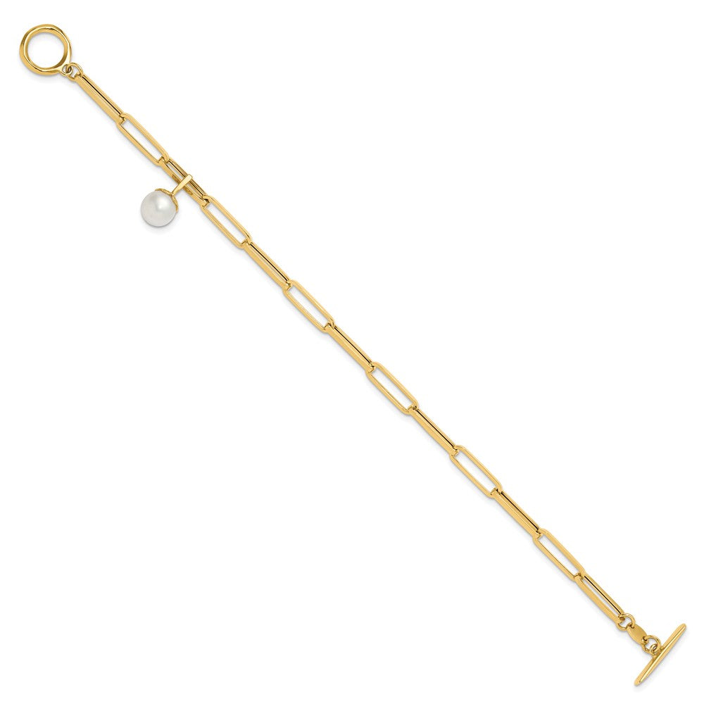 14K Gelbgold Poliert Fw Zuchtperle Fantasieglieder Knebel Armband