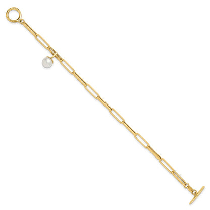 14K Gelbgold Poliert Fw Zuchtperle Fantasieglieder Knebel Armband