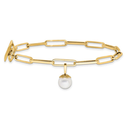 14K Gelbgold Poliert Fw Zuchtperle Fantasieglieder Knebel Armband