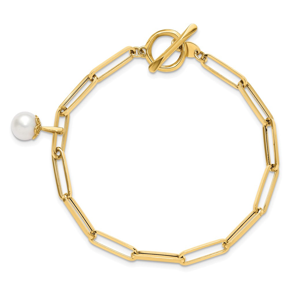 14K Gelbgold Poliert Fw Zuchtperle Fantasieglieder Knebel Armband