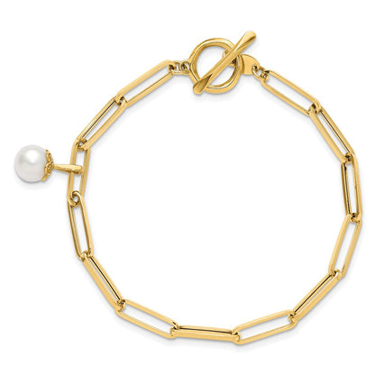 14K Gelbgold Poliert Fw Zuchtperle Fantasieglieder Knebel Armband