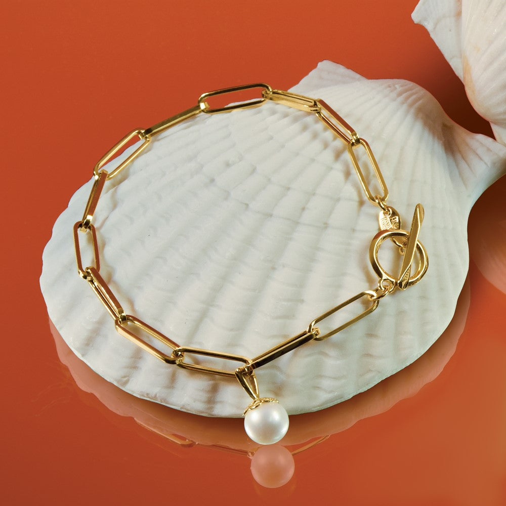 14K Gelbgold Poliert Fw Zuchtperle Fantasieglieder Knebel Armband