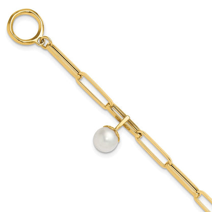 14K Gelbgold Poliert Fw Zuchtperle Fantasieglieder Knebel Armband